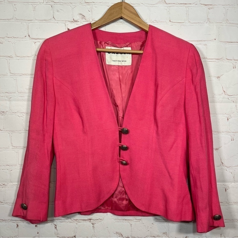 Vintage Jaeger Pink Blazer Jacket Womens 8 Shoulder Pads 3 Buttons Lined